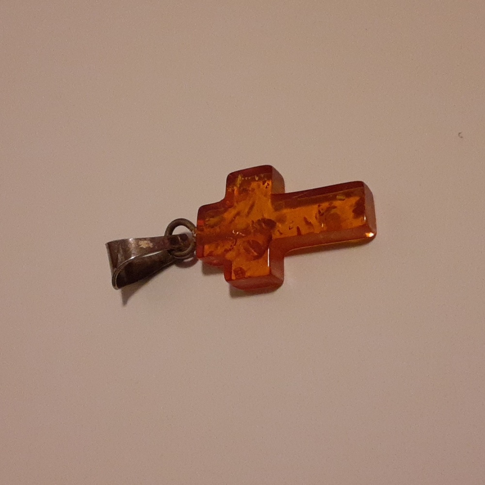 Amber Cross Pendant Necklace
